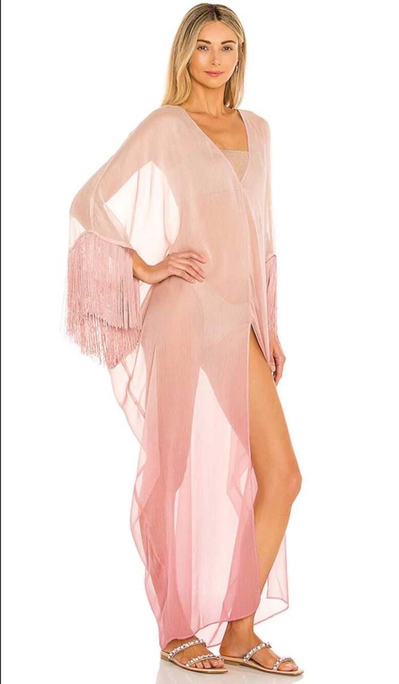 Michael Costello x Revolve Callie Caftan in Mauve Ombre with Fringe